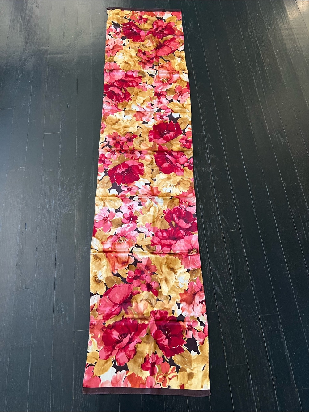 Echo 100% silk Floral Scarf in Red, Gold & Pink